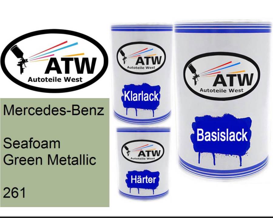 Mercedes-Benz, Seafoam Green Metallic, 261: 500ml Lackdose + 500ml Klarlack + 250ml Härter - Set, von ATW Autoteile West.